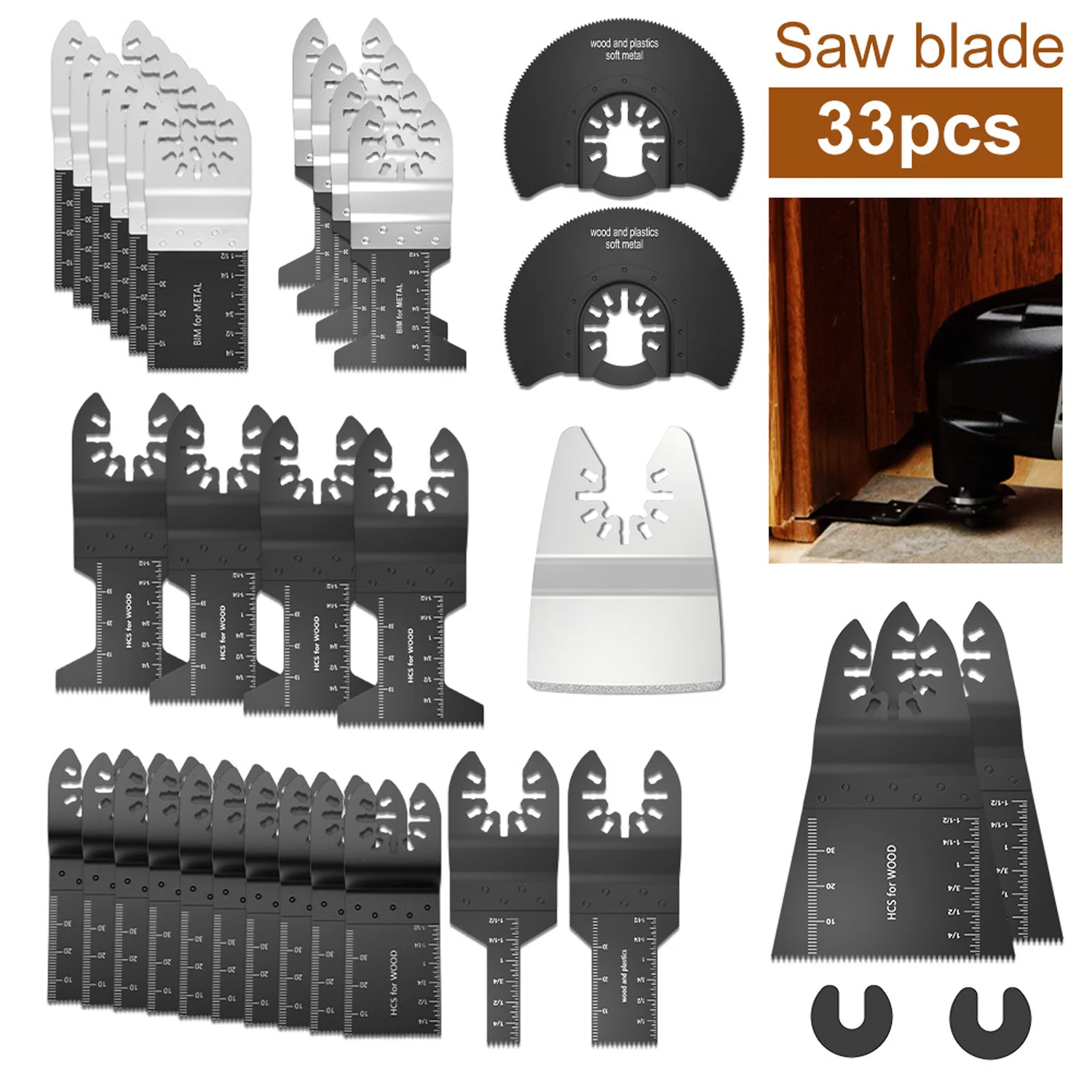 

33 Pack Multi-Function Saw Blade Accessories Oscillating MultiTool Saw Blades for Renovator Power Wood Cutting Tool Bits