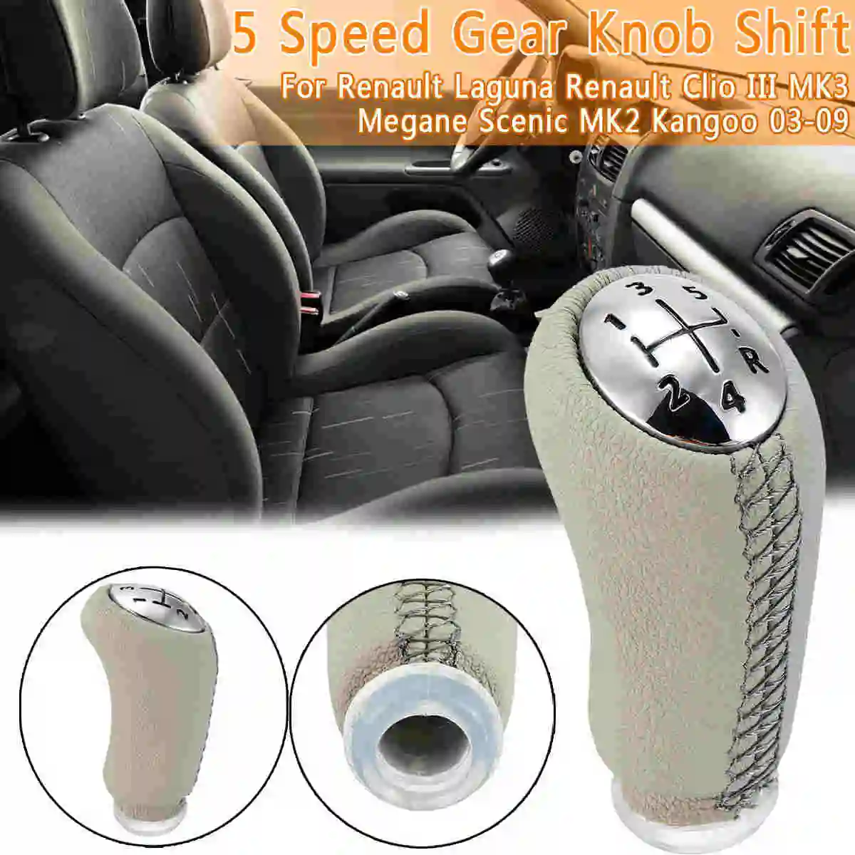 Gloss cap Grey 5 Скорость Шестерни ручка из искусственной кожи головы палка для Renault Laguna Megane 2 Рено Клио 3 2003 2004 2005 2006 2007 2008 2009 Scenic2 Kangoo - Название цвета: Gloss cap Grey
