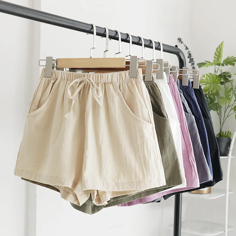 

women's shorts woman pants Women's summer cotton and hemp shorts loose and thin elastic waist casual wear 2021 NEW