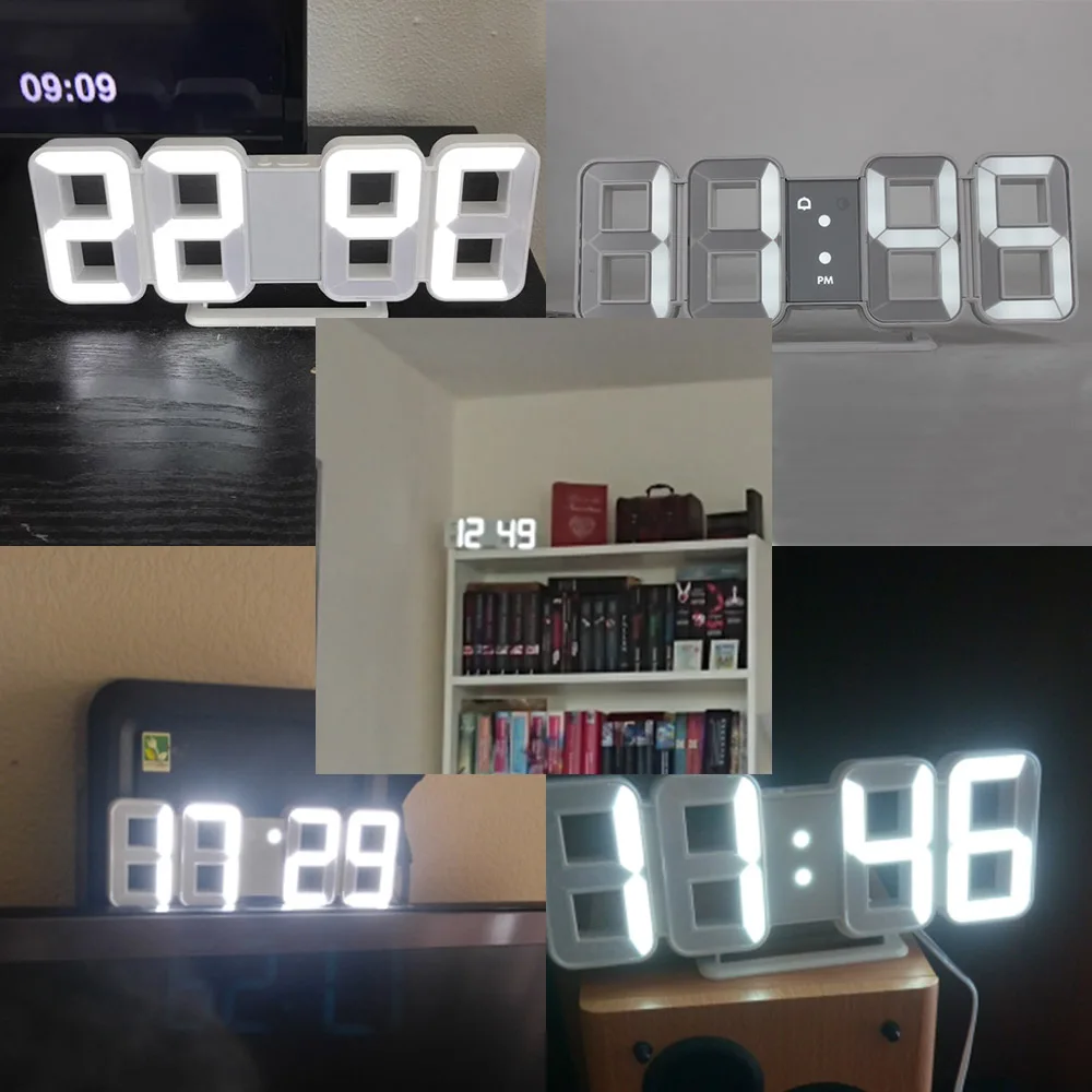 Цифровые настенные часы настольные светодиодные 3d с большими цифрами простым