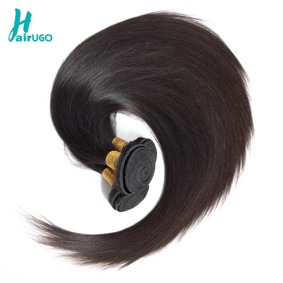 HairUGo перуанские прямые пучки волос плетение с фронтальным закрытием 13*4 Кружева Фронтальные с пучками не Реми пучки для наращивания волос