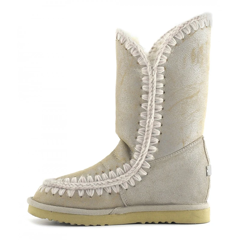 

Moug winter fur women snow ankle boots Original eskimo wedge tall 29cm sheepskin girl's flats ladies botas