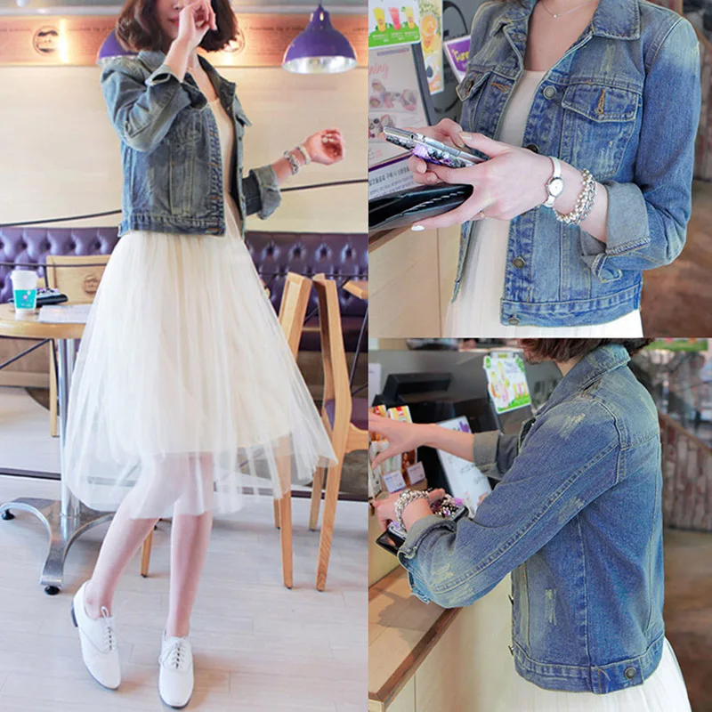 Женское джинсовое короткое дизайнерское пальто с длинным рукавом Модные осенние