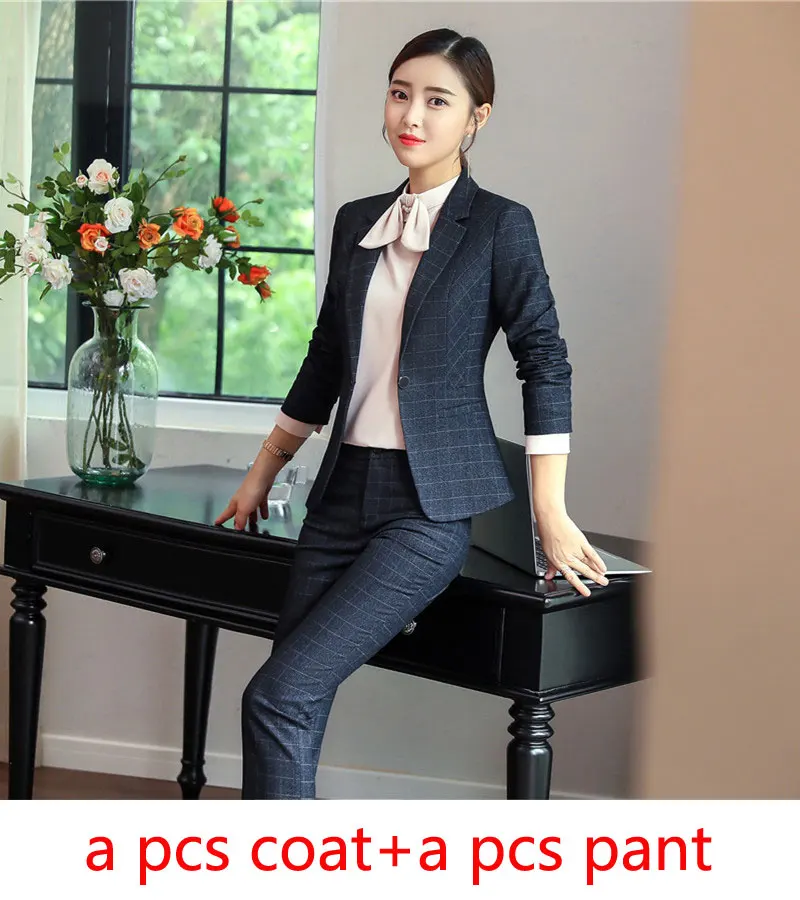 blue coat and pant IZICFLY, женские брюки, костюмы с блейзером, куртка, элегантный, тонкий, Деловой, ансамбль, Femme, 2 шт., Pantalon Veste, задний, офисная одежда - Цвет: blue coat and pant