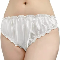 women sexy flouncing silk bikini underwear soft briefs panties ruffles deco white black pink yellow