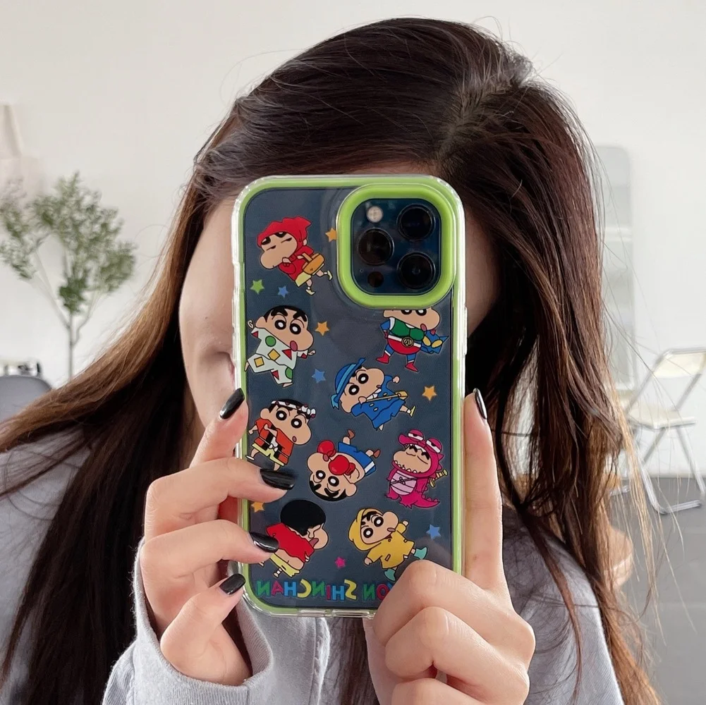 3 в 1 твердый прозрачный чехол для телефона Crayon Shin-chan iPhone 13 pro 11 12 Pro Max 7 8 Plus XR XS MAX