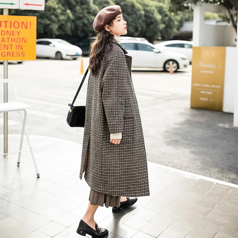 2019 Женское шерстяное пальто гусиные лапки Верхняя одежда для девочек Мори зимняя