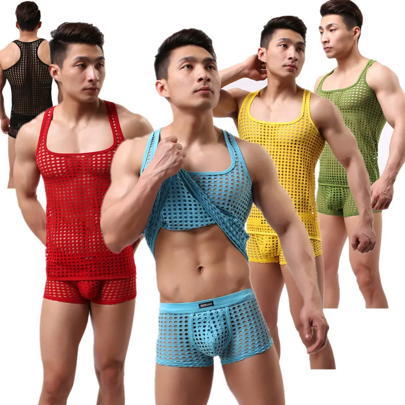 Майка мужская сетчатая брендовая пикантная прозрачная без рукавов повседневное