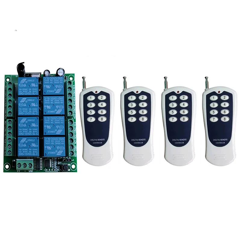 

DC 12V 24V 8 CH Channels 8CH RF Wireless Remote Control Switch System,433 MHz Transmitter and Receiver/Garage Doors/ lamp