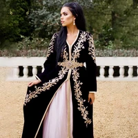bbonlinedress v neck moroccan kaftan dress long sleeves evening dress beading belt evening gown embroidery muslim woman dresses