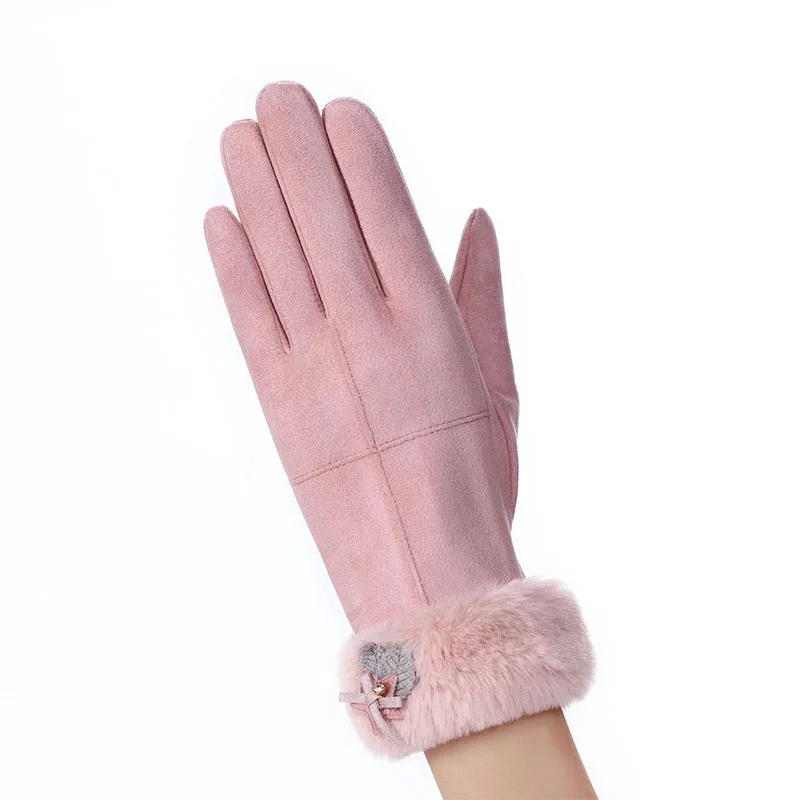 A Pink Модная зимняя женская обувь теплые детские джинсы с кашемиром Glovers три ребра с милым медведем варежки двойные толстые плюшевые Для женщин Сенсорный экран водительские перчатки - Цвет: A Pink