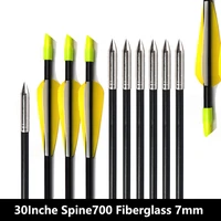 30inches spine700 fiberglass 7mm arrow with plastic feather and nock steel arrowhead for 30 80lbs recurve bow archery