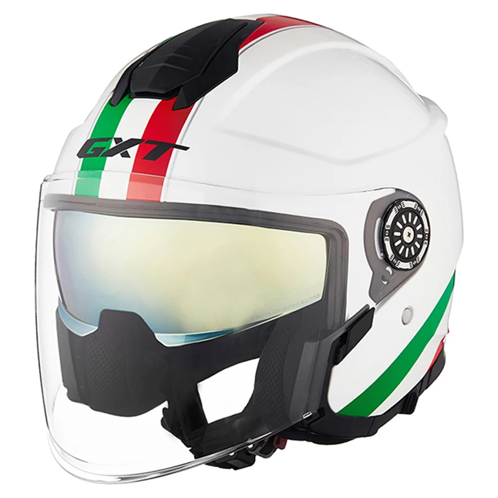 

Red Green Motorcycle Helmet Dual Lens Motorbike Motorcross Racing Open Face Helmet for Men Moto Crash Helmet DOT Certification