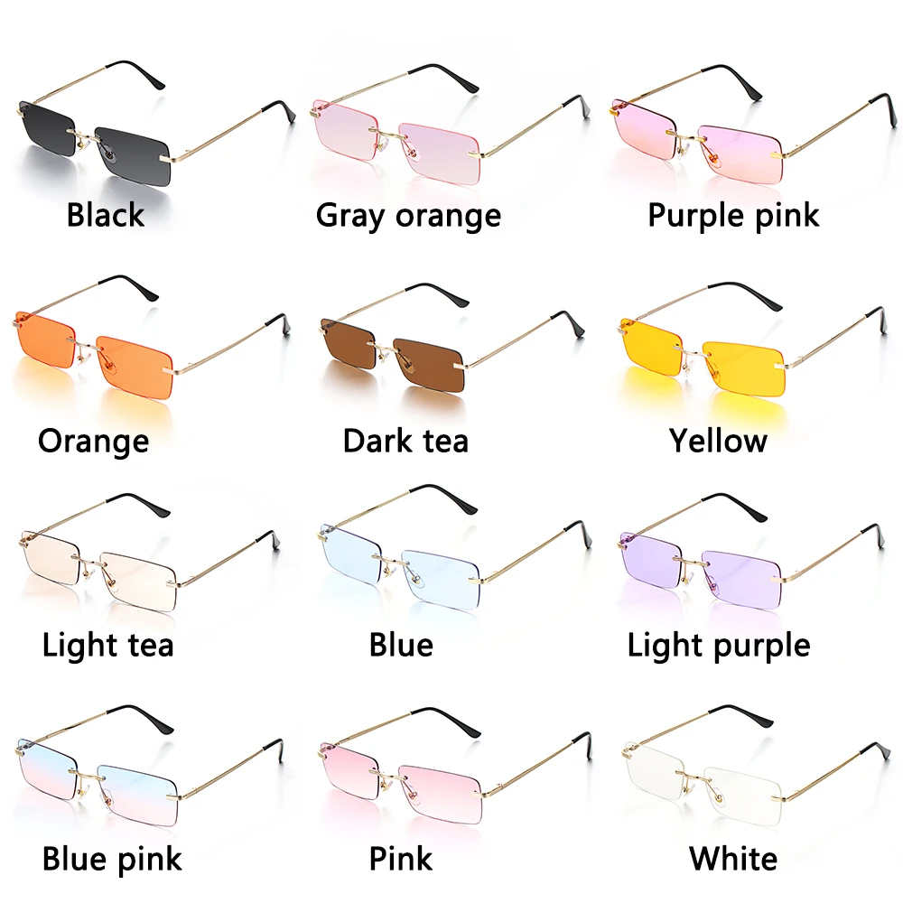 

Fashion Rectangle Rimless Sunglasses Luxury Design Women Unisex Retro Gradient Glasses Eyeglasses UV400 Streetwear Accessories
