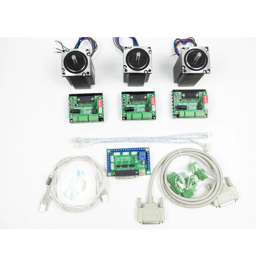 

CNC Router Kit 3 Axis, 3pcs 1 axis TB6560 driver +one interface board + 3pcs Nema23 312 Oz-in stepper motor