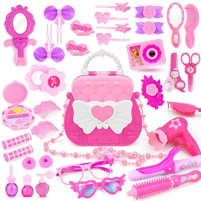 Girls DIY Makeup Toys with Cute Bag Simulation Toy  Dressing Cosmetic Princess  Pretend Play Hair-dress for Children Play House new arrival baby toys children dresser girls princess simulation dressing table wooden tolys play house girl birhday gift