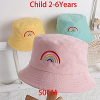 child casual double sided fisherman hat fishing bucket hat cap lovely rainbow embroidery sun protection cotton fisherman hat