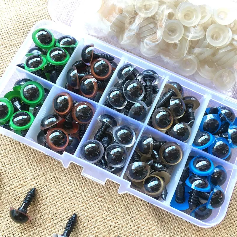 

100PCS 8mm 10mm 12mm Mix Color Plastic Animal Safety Eyes For Teddy Bear Stuffed For Dolls Craft Amigurumi Accessories Box