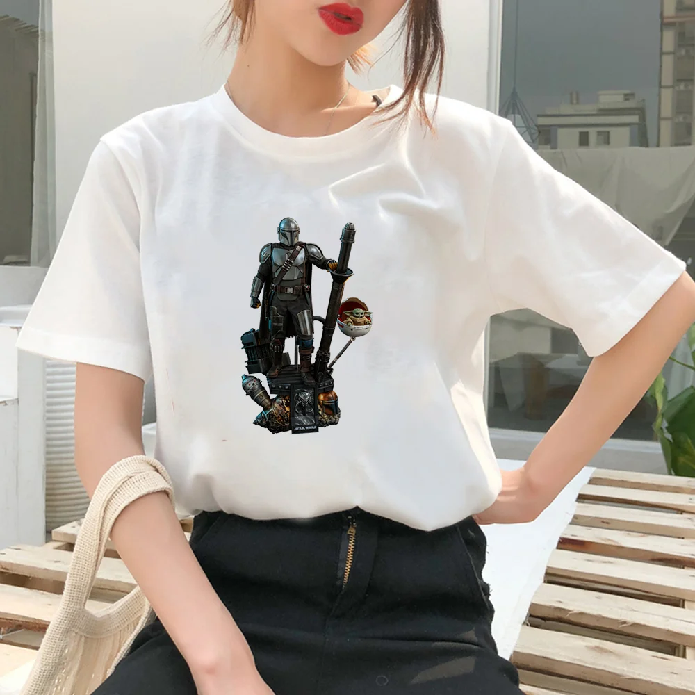 

Disney Baby Yoda Mandalorian Tops Tee Y2k Fashion Instagram Clothes Women T-shirt Feminino Summer Comfort Simple Kawaii T-shirts