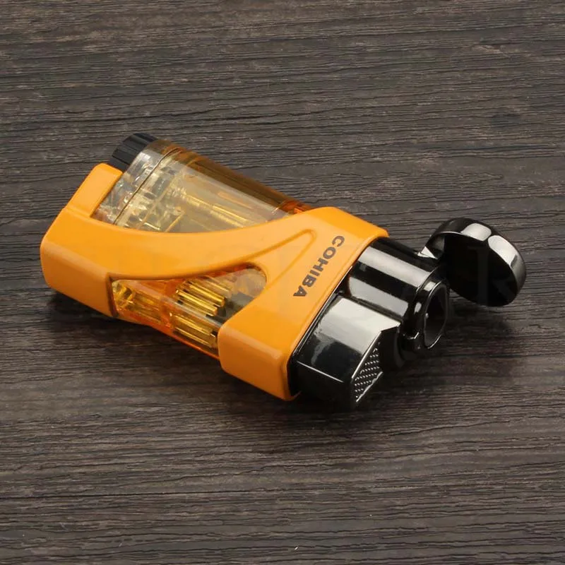COHIBA фонарь газовая зажигалка карманная Ветрозащитная 2 струйная Зажигалка для сигар наружная металлическая газовая зажигалка многоразовые аксессуары для сигар
