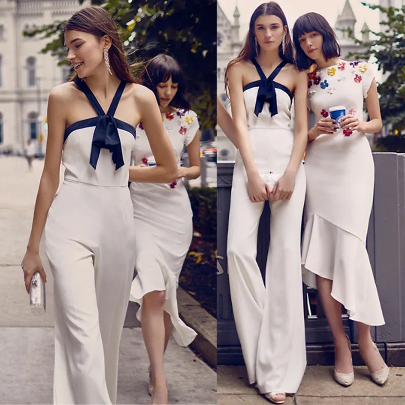 

Spring Long Jumpsuits Overalls For Women 2020 Elegantes Back Zipper One Piece Bandage Off Shoulder Loose Wide Leg Jumpsuit