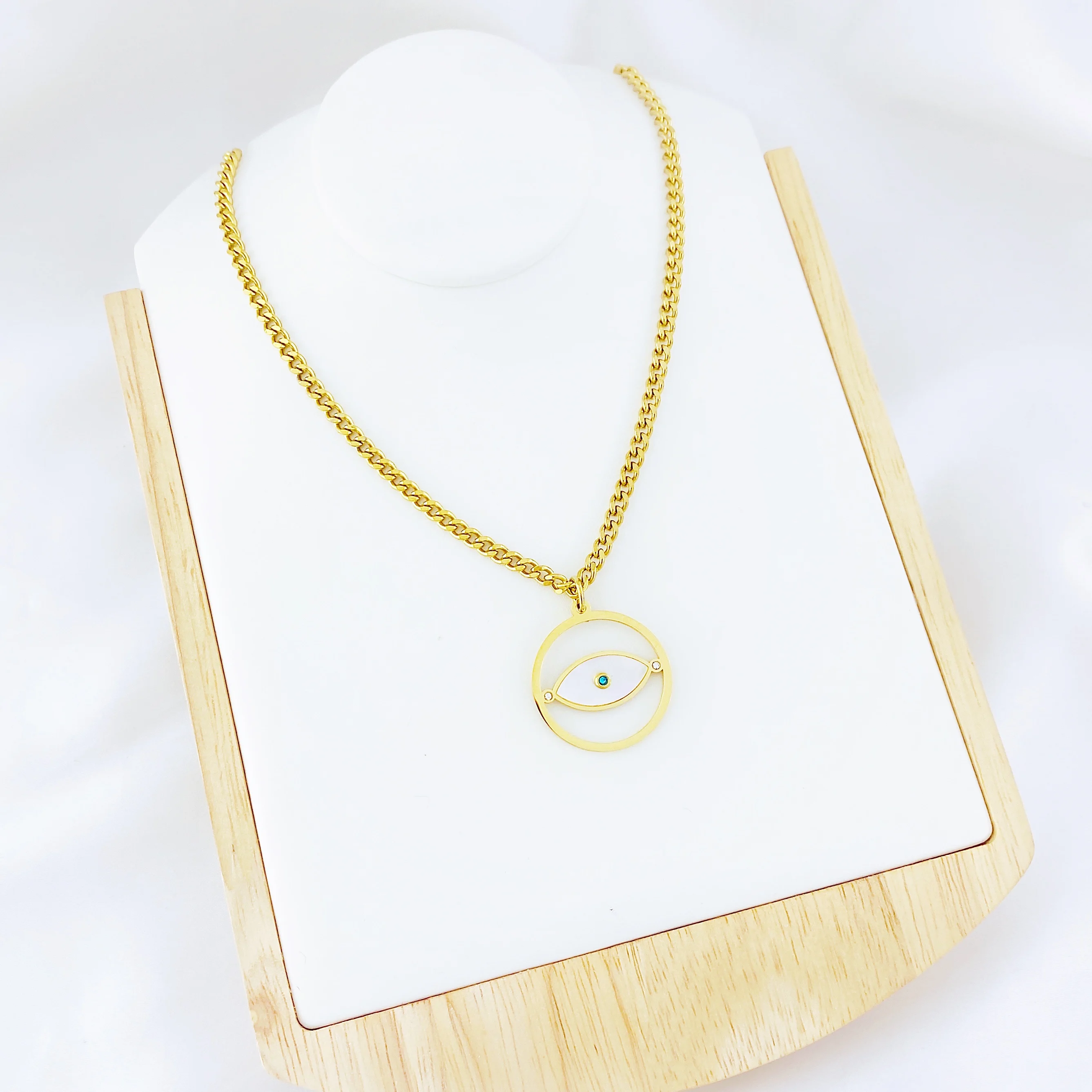 

New Design Bohemian Evil Eye Round Pendant Necklaces For Women Gold Chain Vintage Charm Sweater Necklace Jewelry Gift.