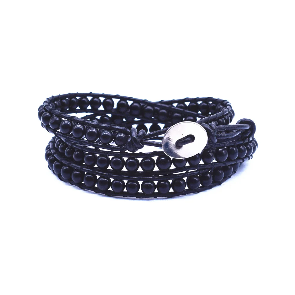 Оригинальный браслет с 3 рядами чакр ювелирные изделия ручной работы кожаный