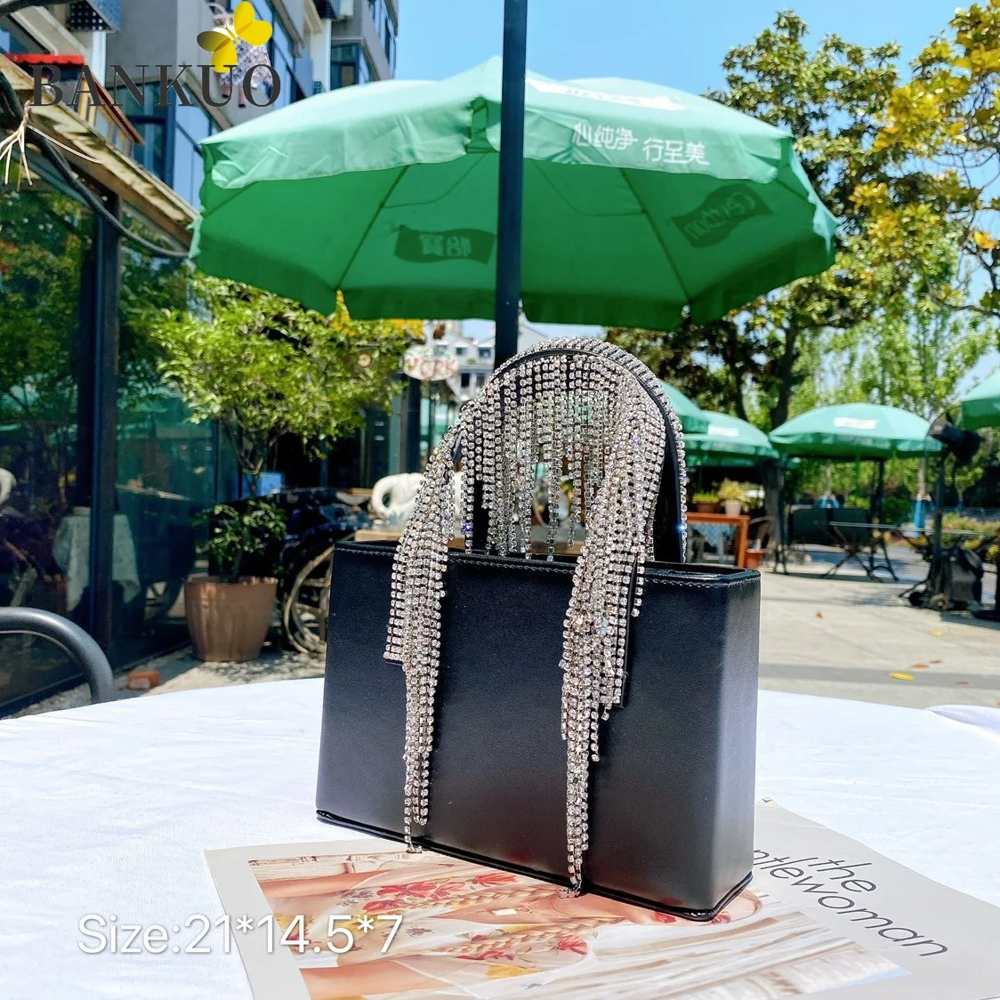 

BANKUO Cow Leather Womens Bag Summer Tassel Handbag Diamond Shoulder Bag Solid Chains Designer Crossbody Bags 2021 New C415