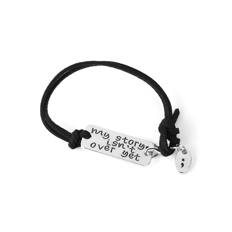 

36PCs Black Leather Rope My Story Isn't Over Yet Bracelets Semicolon Bangles Suicide Awareness Jewelry Inspirational Gifts Hot
