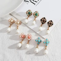 turquoise malachite stone floral pearl teardrop dangle earrings for women luxury jewelry statement earrings free shipping