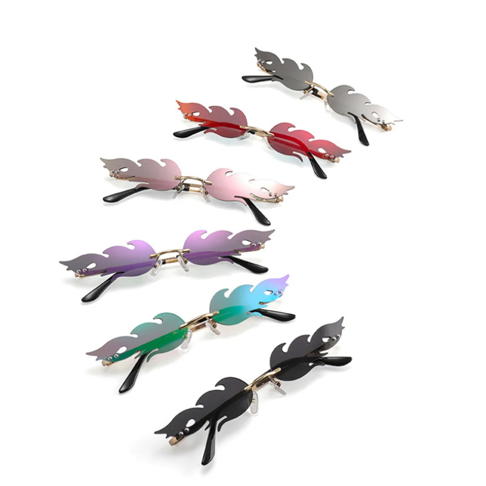 

Fashion Fire Flame Sunglasses Women Brand Designer Rimless Wave Eyewear Luxury Trending Sun glasses BIKE Cycling accessories