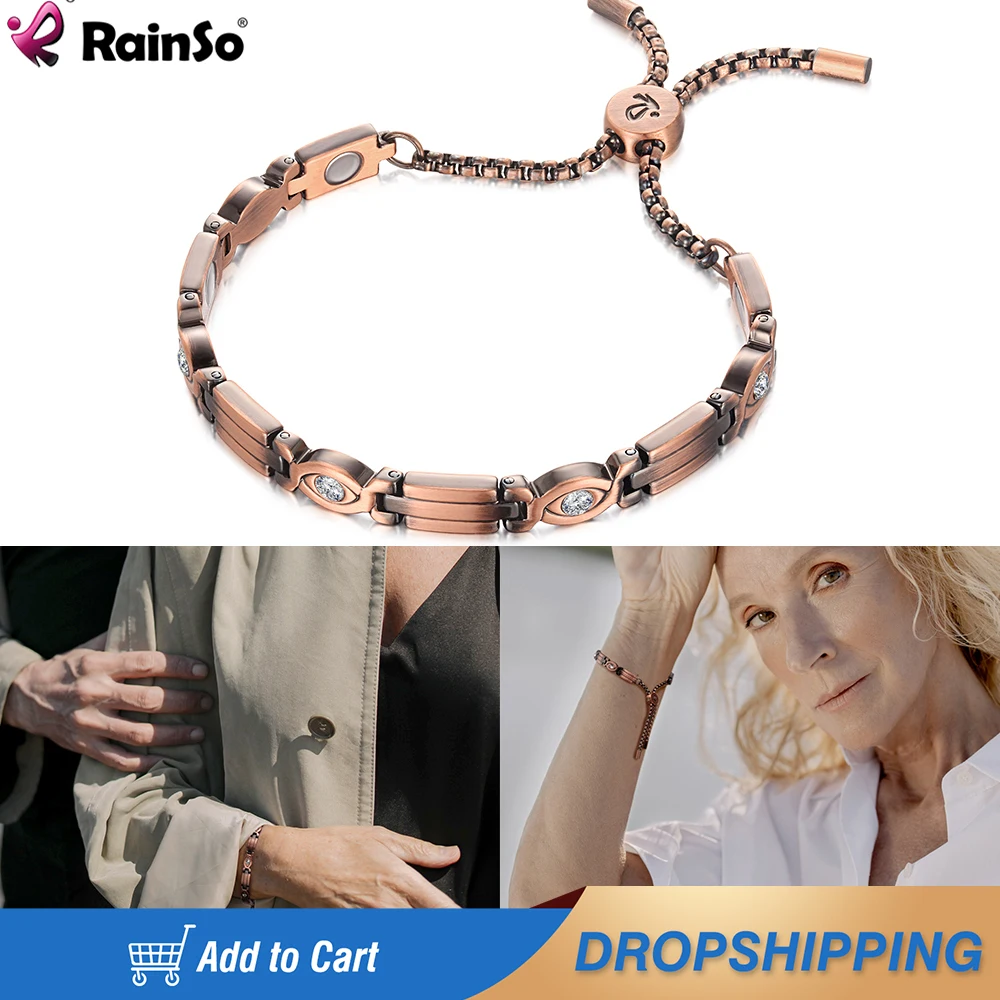 

Rainso Fashion Copper Bracelet For Women With Magnetic Bracelet Viking Healthy Bangles Sleep Aid Chain Link 4in1 Energy Jewelry