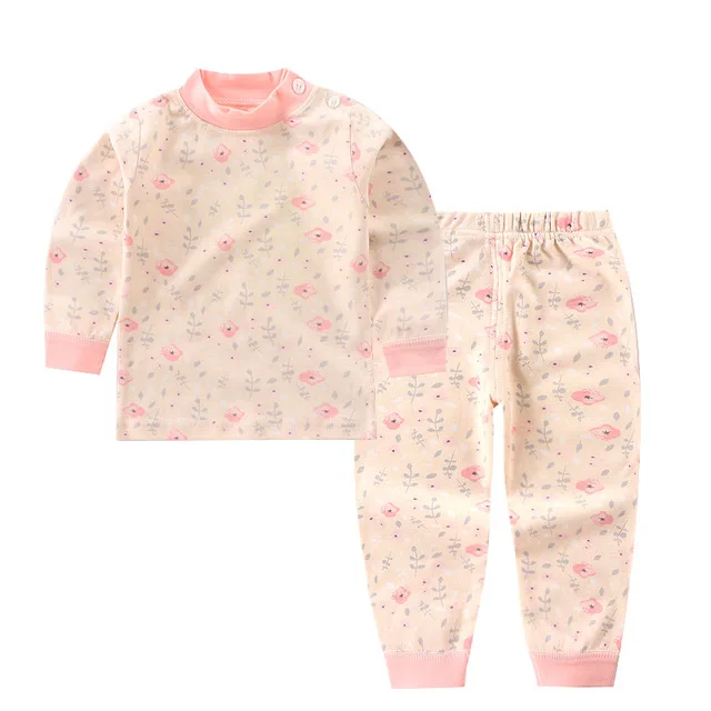 Conjunto de pijama de manga larga para ni&ntilde;os y ni&ntilde;as, camiseta bonita con cuello redondo de dibujos animados, pantalones, ropa de dormir de oto&ntilde;o, novedad de 2021-1