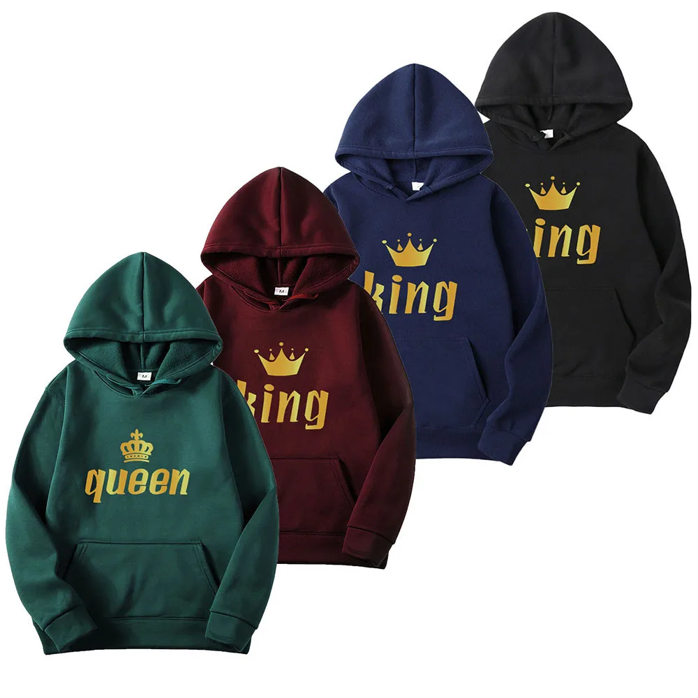 

Толстовка с капюшоном для влюбленных King Queen, свитшоты для мужчин и женщин, Повседневная Милая спортивная одежда, худи, Мужская Толстовка Оверсайз