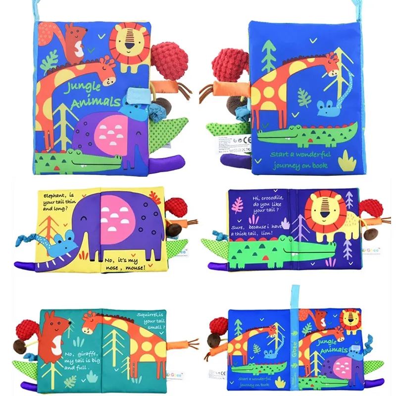 Baby Cloth Book Soft for Kids Learning Quiet Books Animal Tail Dinosaur Activity Book Newborn Educational Baby Toys 0-12 Months