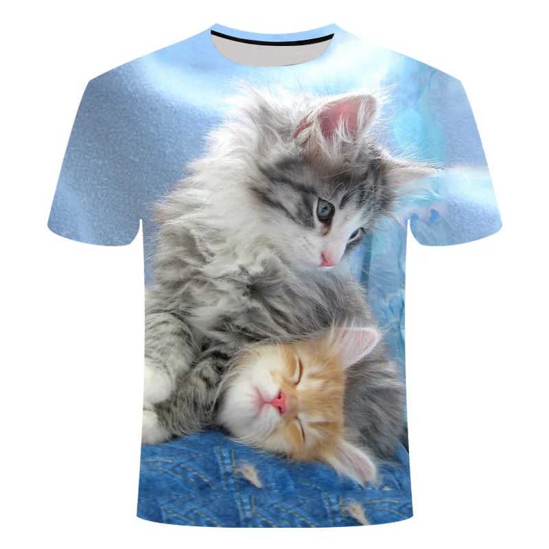 Фото Черно-белая футболка с кошками для мужчин/женщин, 3d принт, Meow, звезда, кошка, хип-хоп, Мультяшные футболки, летние топы, футболки, модные 3d руба... №3