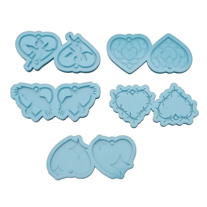 

5 Styles Two Heart Shape Love Sign Keychain Silicone Mold with Hole for DIY Earrings Pendant Resin Mold Jewelry Making