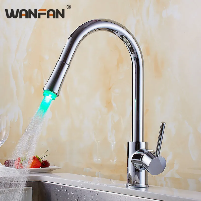 Светодиодный смеситель для кухни вращение на 360 ° контроль температуры умный