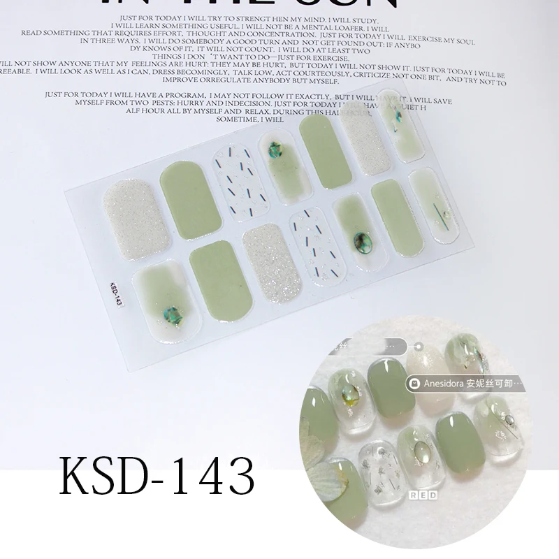 KSD143 14 насадок/листов для дизайна ногтей, полное покрытие, самоклеющиеся наклейки, Переводные накладки для лака, водонепроницаемые наклейки для ногтей, наклейки для маникюра - Цвет: KSD143