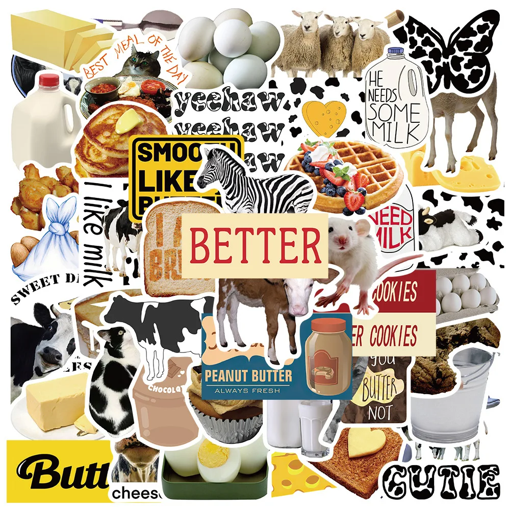 

50PCS Funny Cow Butter Graffiti Sticker Sheep Animal Cartoon For Fridge Scrap Stationery Material Supplies Decal Stickers F3
