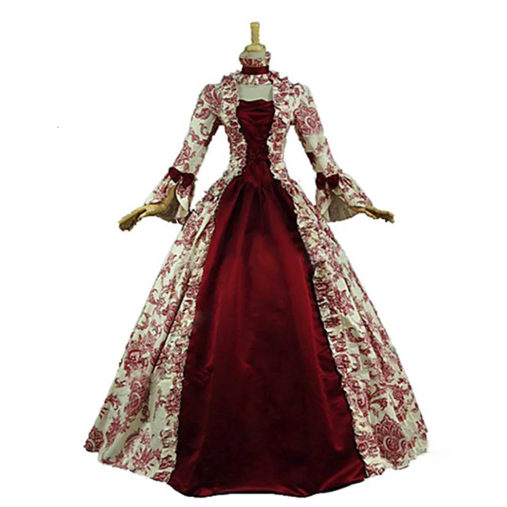 

Women Dress Retro Long Sleeve Printed Palace Evening Party Dress Big Flare Sleeve Dresses Women Vestido Feminino
