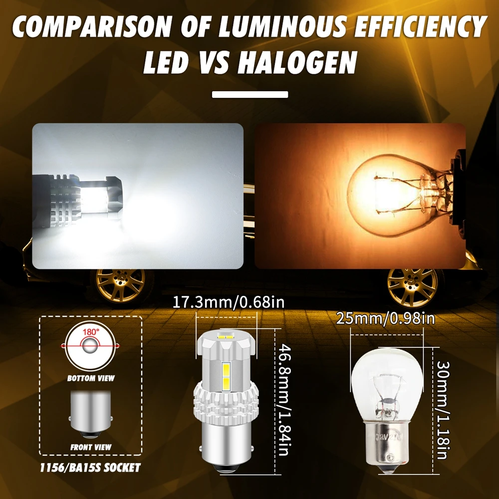 1156 светодиодный лампы желтый BA15S 1141 7506 1073 1095 24 Вт 12SMD 3020 чипсеты 1080lm авто