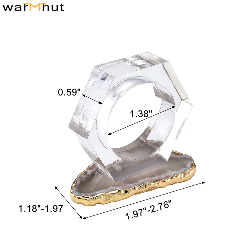 WarmHut Акриловые Кольца для салфеток натуральный агат искусственное/золотистое
