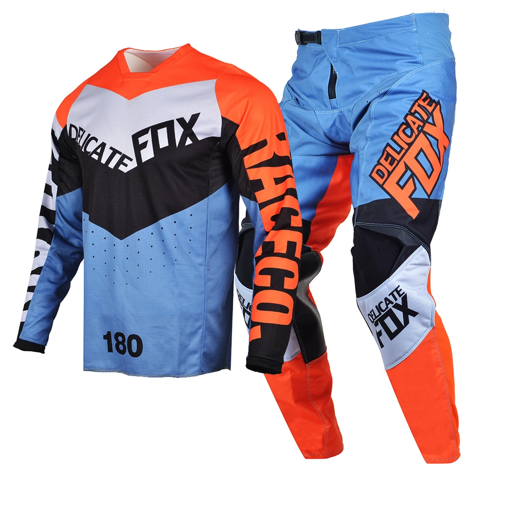 

2022 Delicate Fox 180 Trice Geat Set MX BMX Dirt Bike Combo Jersey Pants Motocross Racing Kits Offroad Blue Orange Suit Mens