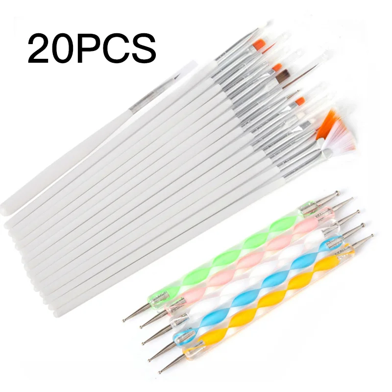 20PCS white brushes ROSALIND кисточки для геля лака для ногтей декорация акрилового порошка ручка линия живопись кисти для ногтей для дизайна ногтей Маникюрные наборы инструментов - Цвет: 20PCS white brushes