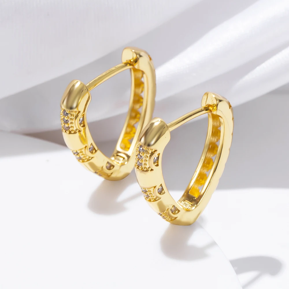 

Серьги-кольца ESSFF с фианитами женские, круглые ювелирные украшения для ушей в форме треугольника, цвет желтый/золотой, красный/ААА