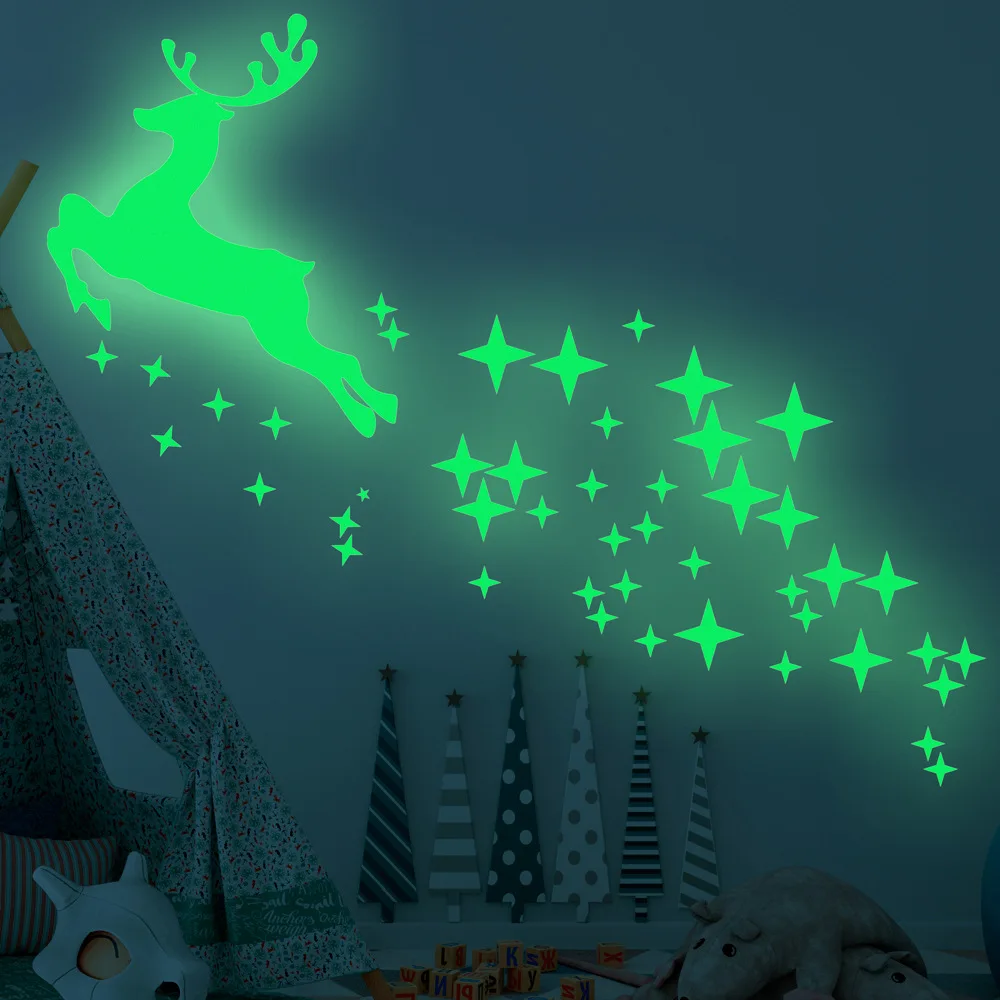 

Рождественский олень звезда светящиеся наклейки для украшения дома Современная детская комната DIY флуоресцентные наклейки на стены светит...