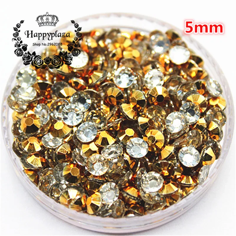 Стразы из смолы все размеры 2 3 4 5 6 мм 14 граней плоская задняя сторона золотое желе