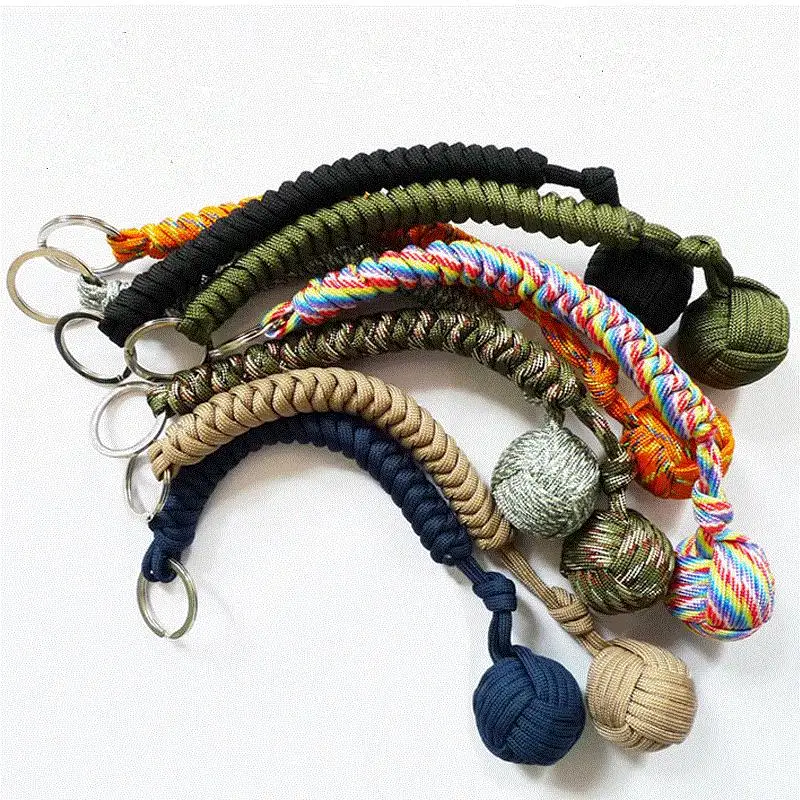 

Key chain Outdoor self-defense field emergency survival kit key rings seven-core umbrella hand-woven keychain with steel ball