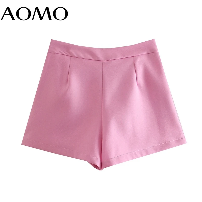 

AOMO 2021 New Women Elegant Solid High Quality Pink Suit Shorts Zipper Pockets OL Shorts Pantalones JE129A